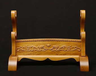Ręcznie robiony stojak na miecz samurajski Katana z podwójną warstwą podstawy, naturalne drewno do celów hobbystycznych