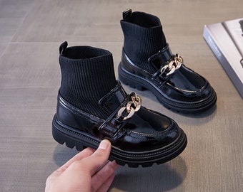 Fashion Shoes for kids/ Mary Janes Boots with sock for little girls/  Girls Leather Boots/ Loafer socks for schoolgirls/ Tiny shoes uniform