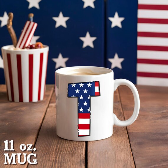 Personalized Initial Coffee Mug: American Flag Patriotic Cup - Etsy
