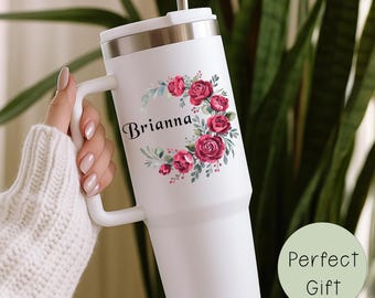 Personalized Birth Flower Tumbler: Custom Floral 40 oz Gift Cup