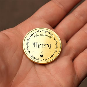 Custom Decision Coin Personalized Name Gift – Flip Coin for Couples, Parents, Friends – Engraved Brass Token – Funny Gift Idea