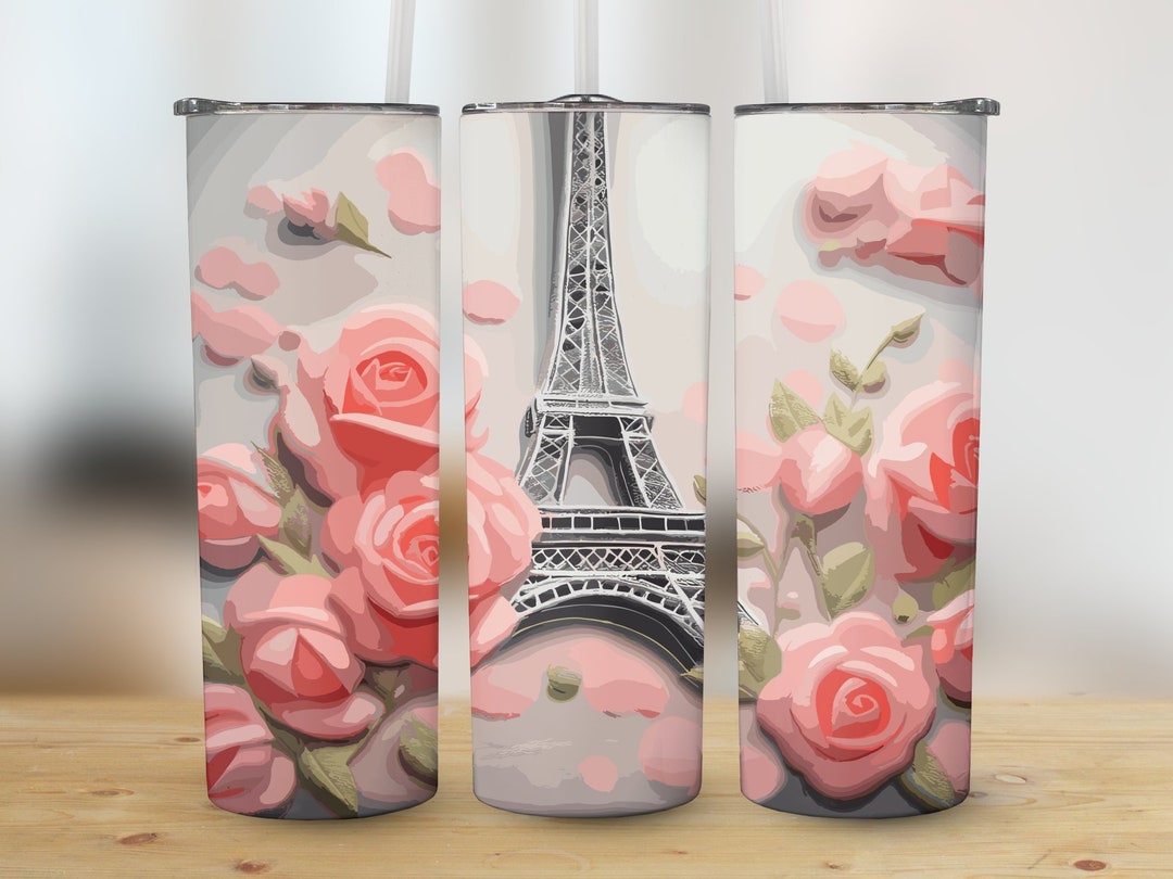 Eiffel Tower Tumbler Wrap Png, Floral Tumbler Wrap Sublimation