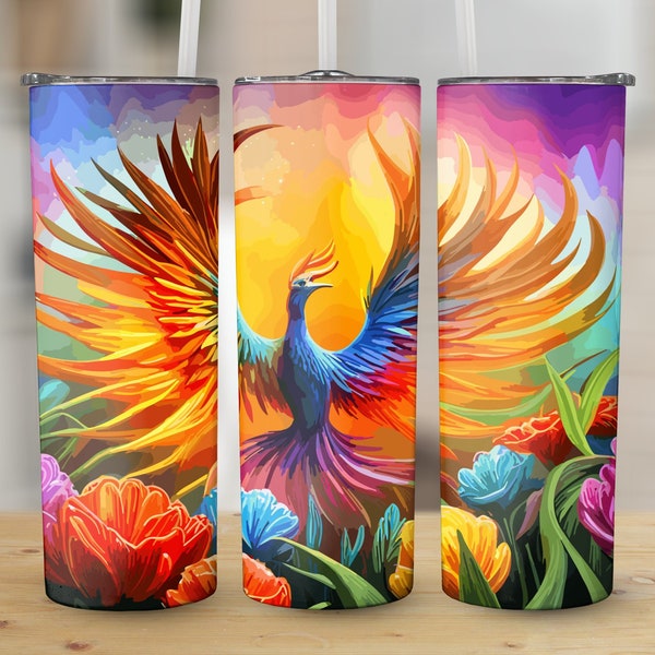 3D Phoenix Bird Rainbow Flowers 20 oz Skinny Tumbler Sublimation Design, Straight & Tapered Wrap, Tumbler Wrap, Tumbler Png,Instant Download