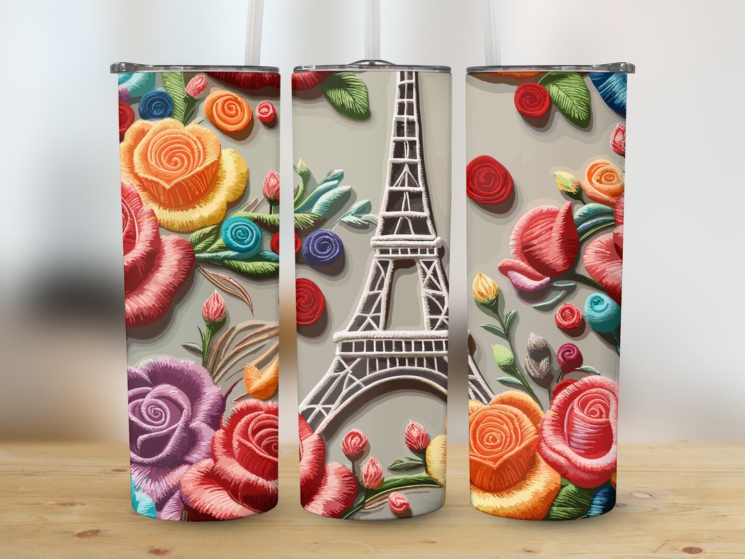 Eiffel Tower Tumbler Wrap Png, Floral Tumbler Wrap Sublimation