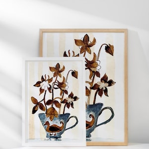 Póster de papel mate con calidad de museo con impresión artística botánica de taza de té floral vintage