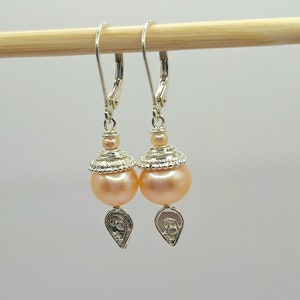 Pink freshwater and sterling silver earrings