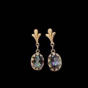 Pendientes vintage de oro amarillo de 14k y topacio místico