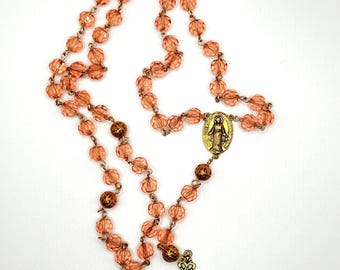 Rosario de cristal facetado rosa / Cuentas de oración católicas