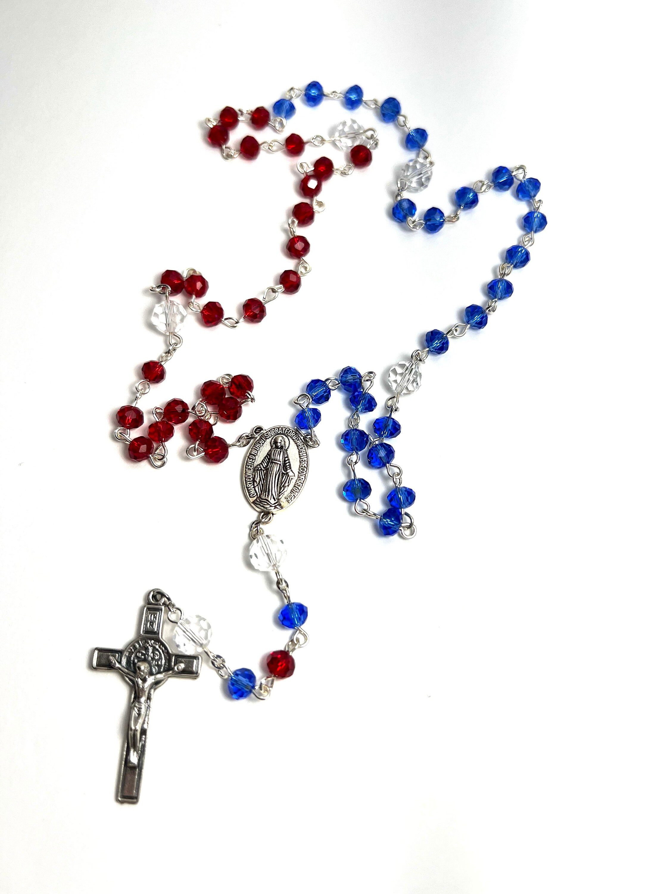 Divine Mercy rosary beads red clear round beads 5 decade 48cm 