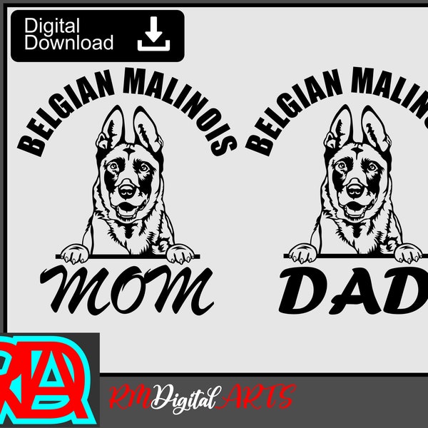 Belgian Malinois Mom & Dad svg, Belgian Mom svg, Peeking Dog svg, Belgian Malinois svg -  Clipart, Cricut, Iron On, Heat Press Printable
