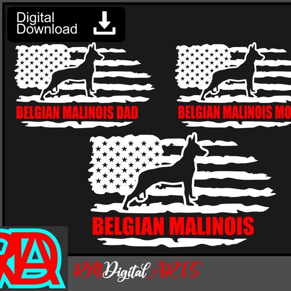 Patriotic Us Flag Belgian Malinois Bundle , American Flag svg, Security Dog svg, Belgian Malinois svg - Cut file, Vector, Png, Silhouette