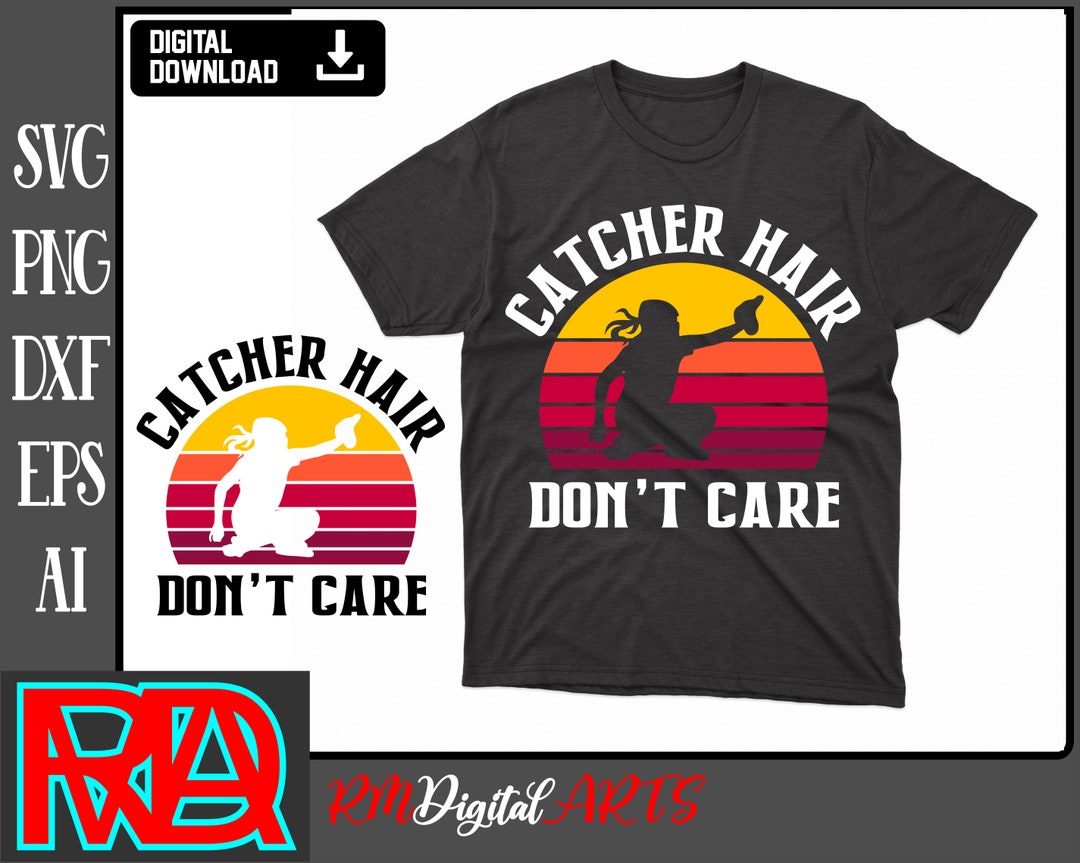 Catcher Hair Don't Care, Retro Sunset, Sports Svg, Softball Girl/mom ...
