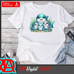 Happy Cute Family Shark PNG, Shark PDF, Shark Printable, Marine Life - Instant Digital Downloads