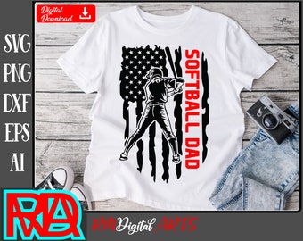 Softball Dad svg, Patriotic US Softball svg, Softball Player svg, Softball svg - Cut File, Vector, Png, SVG & Silhouette