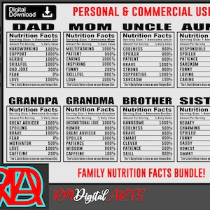 Bundle Family Facts svg, Family Personality svg, Dad Mom Facts svg, Family Nutrition Facts svg - Svg Cut File, Vector, Png Digital Download