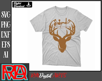 Unique Bow and Deer Head, Deer hunting svg, Archer svg, Bow Hunting Svg - Hunting Cut File, Vector, Png for Hunter Lovers