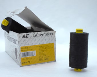 Gutermann Thread Mara 70 made in Germany TEX 40, 100% POLYESTER color 998 Black - BOX 10 spools