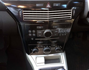 ASTRA H Mk5 Gloss Carbon Fibre effect dash trim+front strip to fit 2004–10