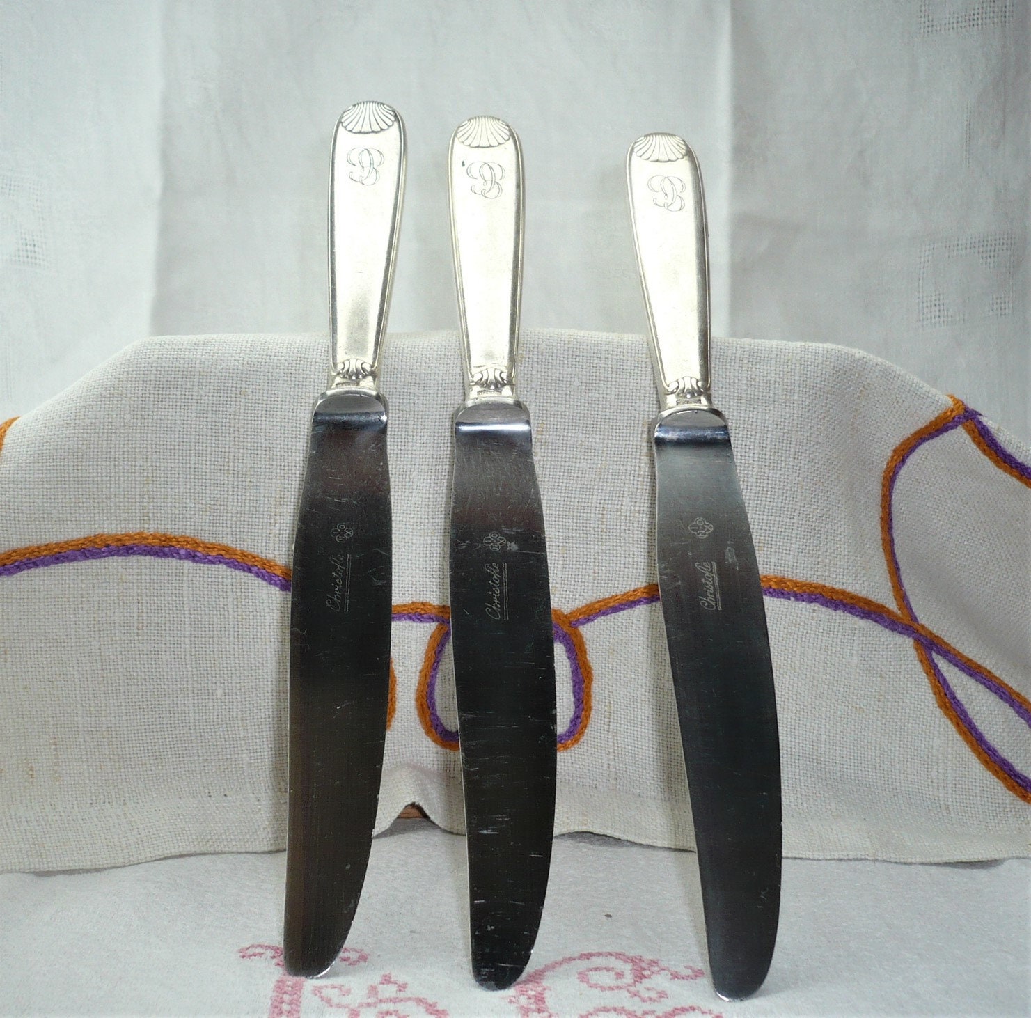 Lot de 3 Couteaux Marque Christofle Argent et Inox 80's