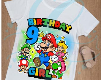Pacchetto PNG di compleanno di Super Mario / Ragazzi e ragazze da 1 a 9 anni / PNG trasparenti per la stampa su magliette, decorazioni per feste, inviti