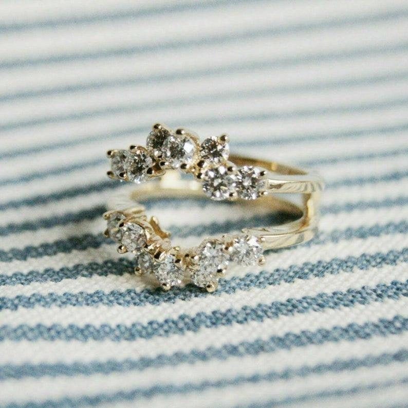 14K White Gold Fn Solitaire Enhancer 3.00Ct Diamond Ring Guard Wrap Wedding Band 14K White Gold Fn Solitaire Enhancer 3.00Ct Diamond Ring Guard Wrap Wedding Band