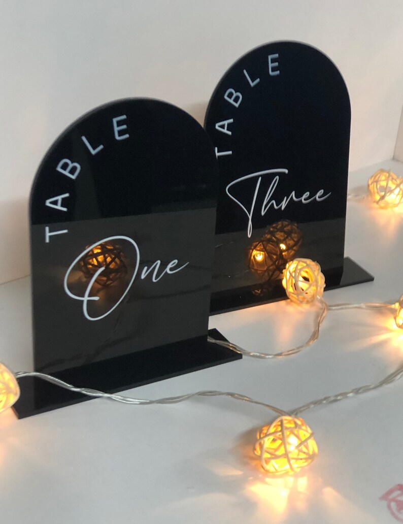 Black Acrylic Table Numbers Arched Table Numbers Table Etsy