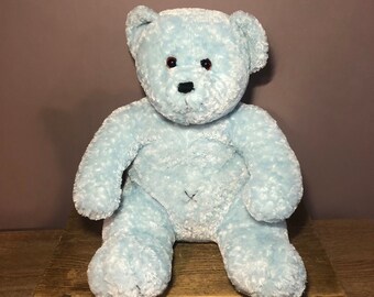 TCHAD Valley Woolworths Rare 13" bleu pâle bonnet ours X ventre Super doux peluche rétro nostalgique du début des années 2000 An 2000