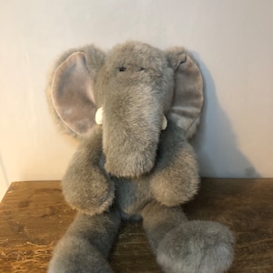 Manhattan Toy Company Vintage Plush Elephant 80s/90s Soft Stuffed Toy 11” Grey/Gray Plushie Nostalgic Smaller Version 28cm