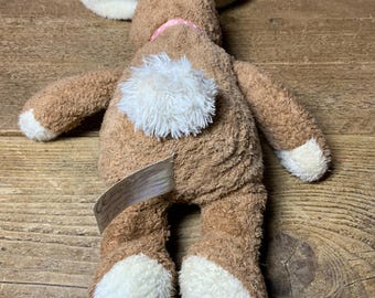 Vintage Chenille Bunny Plush: TESCO Brown Rabbit With Pink Bow (8