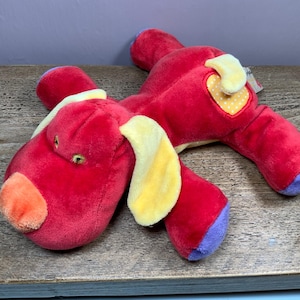 Vintage Keel Toys Velour Beanie Puppy: Red Dog with Polka Dot Heart