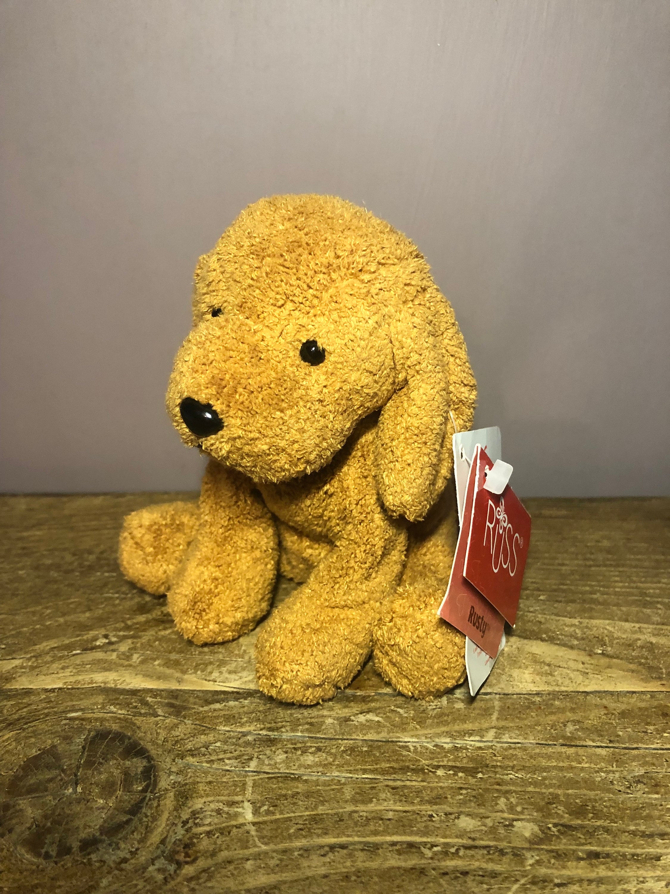 RUSS Berrie Luv Pets RUSTY #3034 Vintage 90s Chamois Beanie Puppy/Dog  Golden Brown Small 13cm Nostalgic Memories Plush