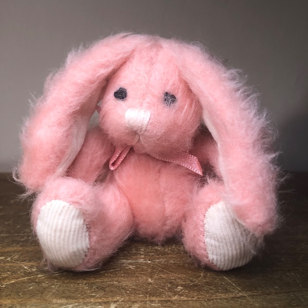 Russ Berrie Vintage Mini 8cm/3” Pink Mohair Type Fur/ Cord Paw Pads, Ears Rabbit Bunny 1990s/80s Nostalgia Tiny Plush/ Plushie