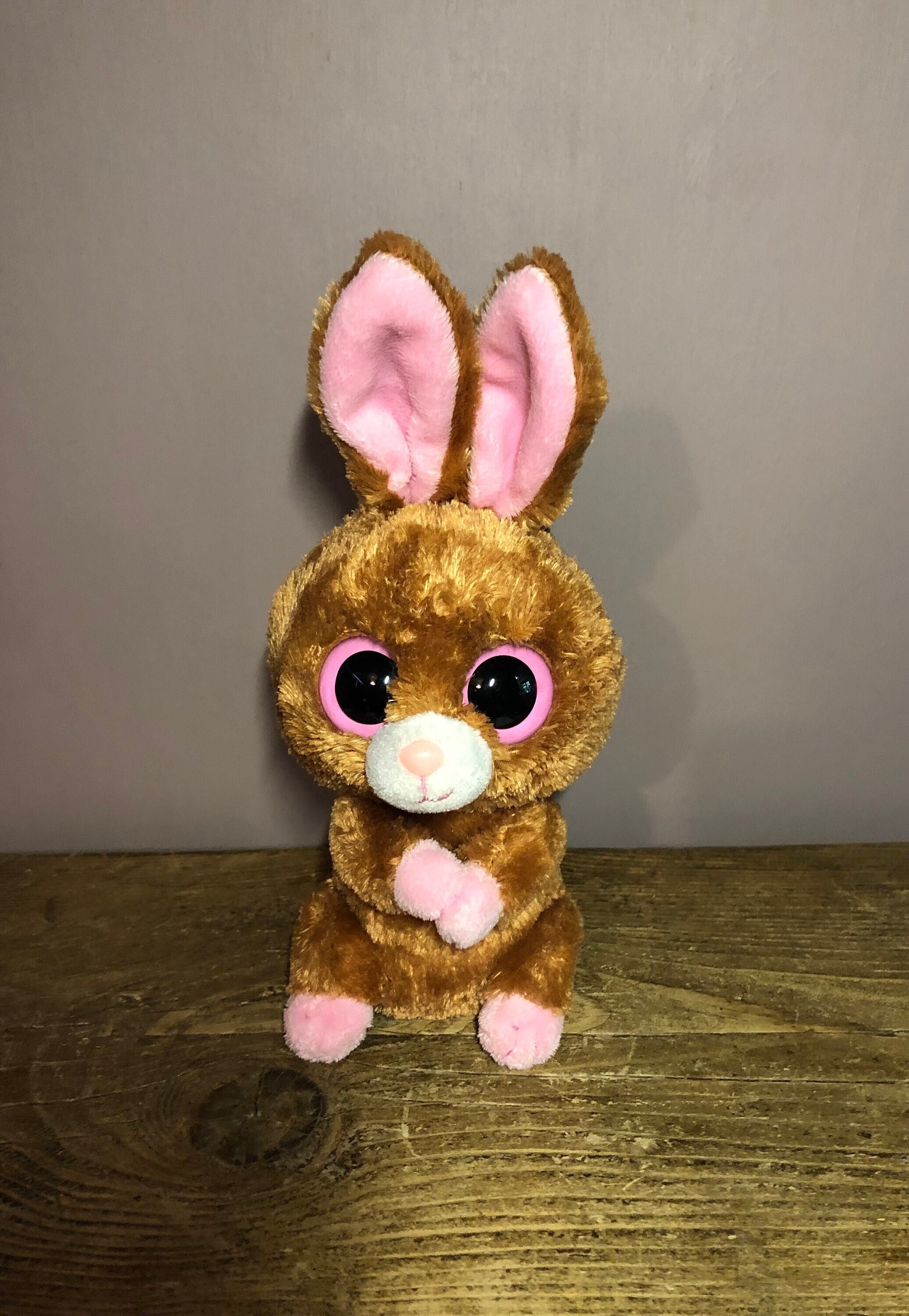 TY Beanie Boos/ Boo Hopson the Brown Bunny /Pink Eyes/Ears/Paws Standard 6" Soft Plush Toy/ Please Read Details On Label/ Solid Eyes