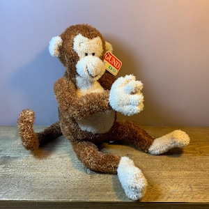 GUND Kids YOGA Monkey #20016 Vintage 15&quot; Brown/Tan Chimp Velcro Hands/Feet/ Poseable Long Tail w/Tags NO Sound Stuffed Beanie Plush 1990s