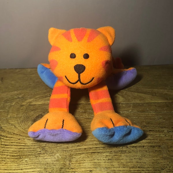 TESCO Vintage 1999 Fun to Learn Orange Striped Cat/ Miaows/ Sounds/ Beanie Plush Toy/ Retro Nostalgic/ 20cm/ 1990s Plushie Bean Bag Kitty