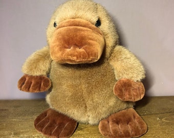Vintage 1980s Manhattan Toy Platypus Plush - 8&quot; Velour Stuffed Animal