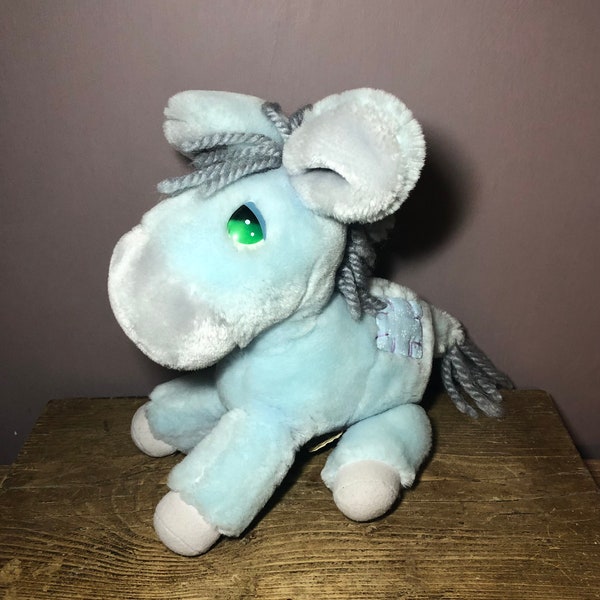 PRECIOUS Moments /Applause/ Wallace Berrie /Roly Donkey Pony/ 1980s Stofftier/ Blau & Grau/ 1985/ 24-30cm/ Retro Nostalgische Erinnerungen