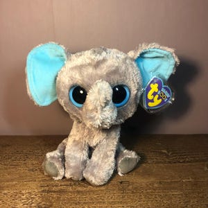 TY Beanie Boos/Boo Peanuts Elephant Blue Ears Purple Blue Tag 6” Standard Size TY Beanies Soft Plush Toy Big Eyes 15cm Tags Blue Solid Eyes