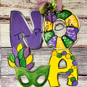 Nola door hanger- Mardi Gras door hanger- Louisiana decor- Mardi Gras decor- Ready to ship 1-3 business days