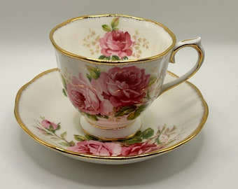 Royal Albert American Beauty Bone China Tea and Coffee Cups with Creamer and Sugar Bowl