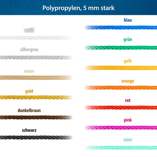 Popypropylene hollow fiber cord, 5 mm thick, sold by the meter