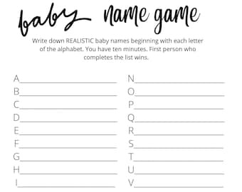 Baby Shower Three Game Bundle. Baby Name Game, Who Knows Mommy And Daddy The Best, and Baby Word Scramble