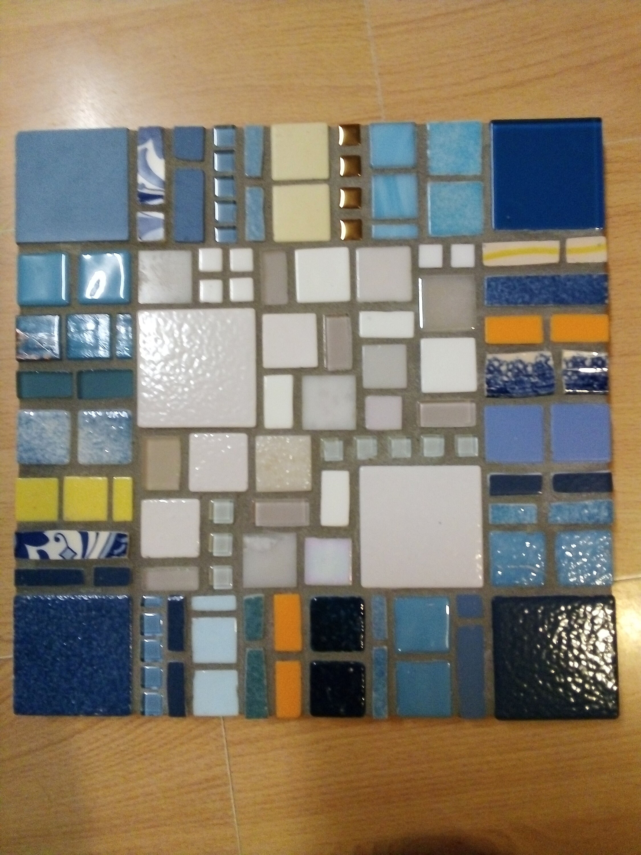 Tableau Mosaïque Camaïeu de Bleus et Blancs