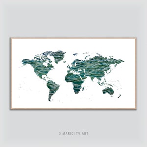 Frame TV Art, Map of the World Collage with Water Surface Background, Tv Decor, "MARICI TV Art" collection