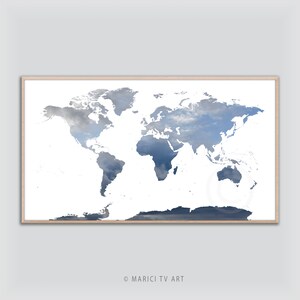 Map of the World Collage, Frame TV Art, Worldmap with Clouds and Blue Sky incl. Antarctica, "MARICI TV Art" collection