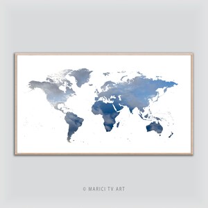 Frame TV Art, Map of the World, Collage with Clouds and Blue Sky, Tv Decor, "MARICI TV Art" collection