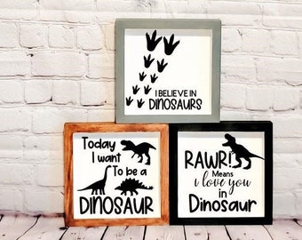 Dinosaur Wood Signs | Shelf Decorating | Tiered Tray | Nightstand Decoration | Free Standing Signs | Boy's Room Decor | T-Rex Decor | Dino