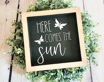 Here Comes The Sun | Summer Decorating | Summer Accent Signs | Summer Tiered Tray Decor | Butterfly Decor | Wooden Sign Decor | Summer Decor