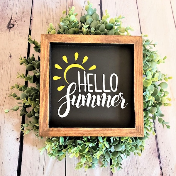 Hello Summer | Summer Decor | Wooden Sign Decor | Tiered Tray Decor | Shelf Decor | Accent Signs | Small Wooden Signs | Sunshine Decor