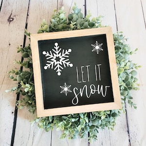 Let it Snow | Winter Wood Signs | Snowflake Wood Sign | Holiday Accent Sign | Snow Sign | Tiered Tray | Winter Decor | Winter Shelf Sign